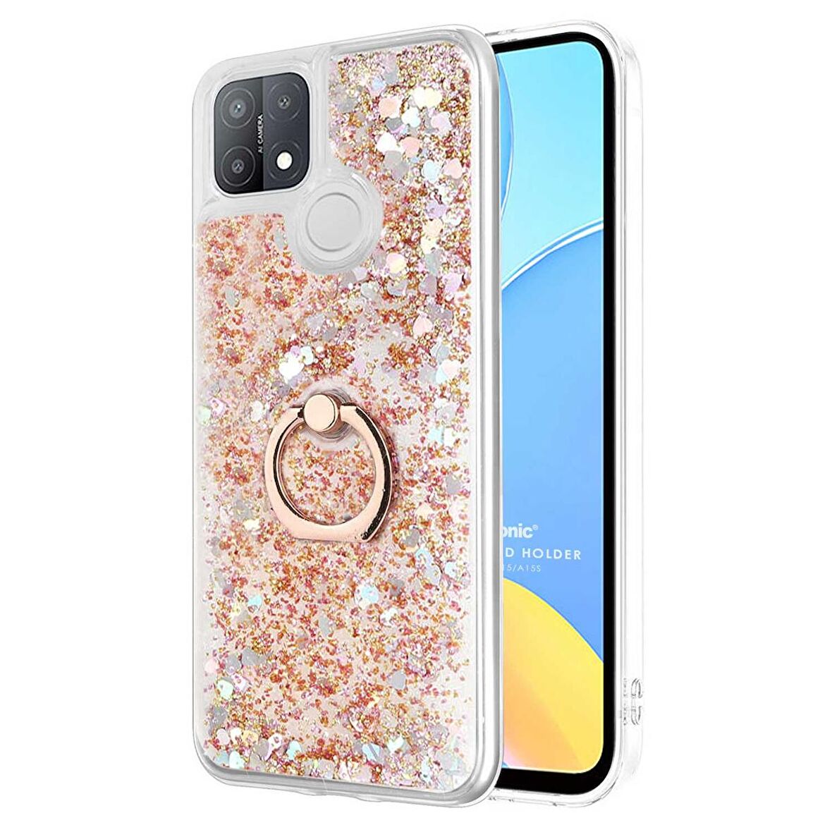Microsonic Oppo A15 Kılıf Glitter Liquid Holder Gold