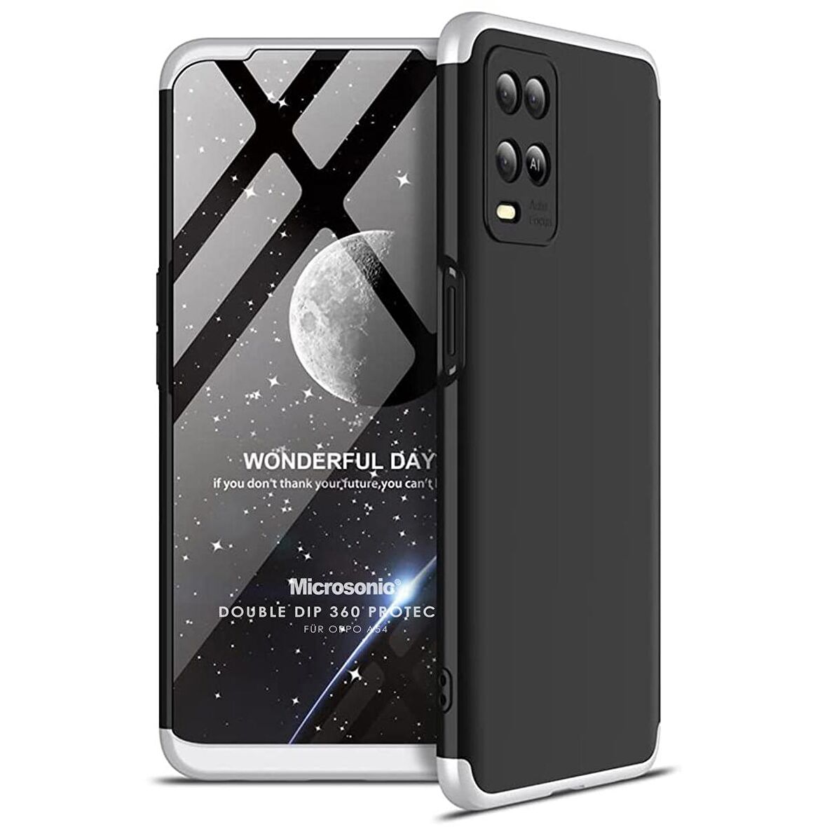 Microsonic Oppo A54 4G Kılıf Double Dip 360 Protective Siyah Gri