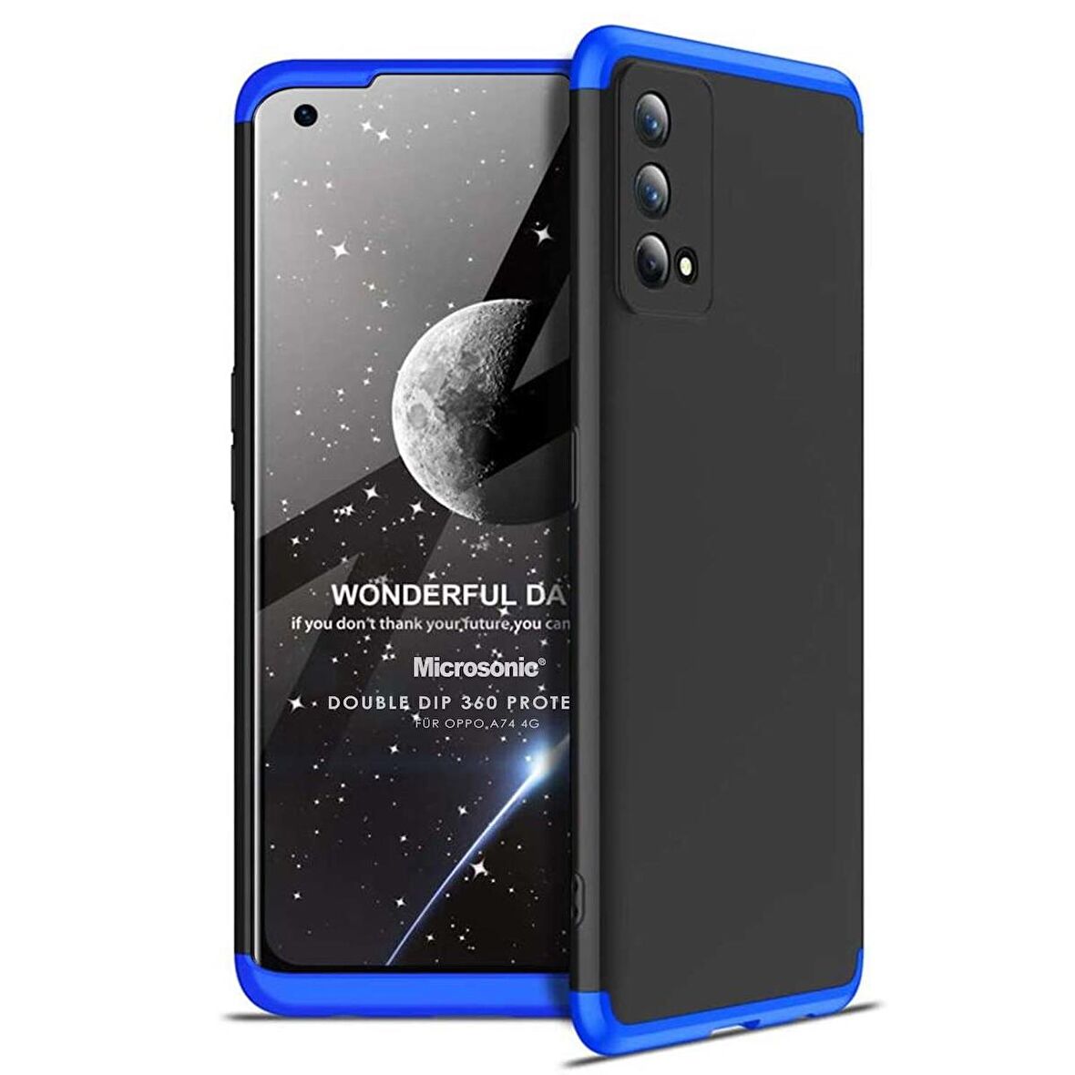 Microsonic Oppo A74 4G Kılıf Double Dip 360 Protective Siyah Mavi