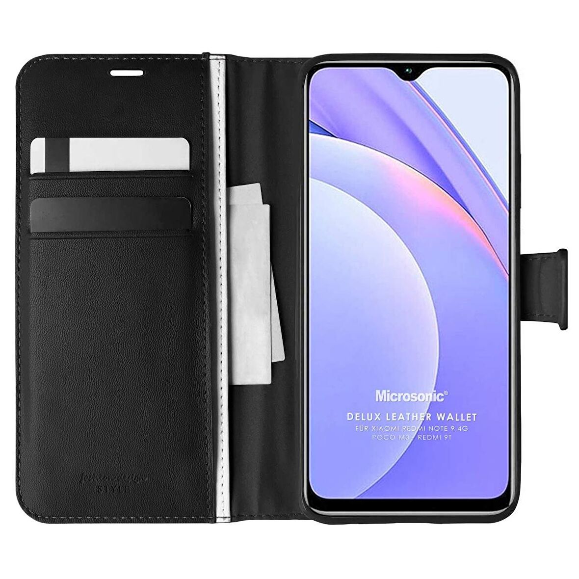 Microsonic Xiaomi Poco M3 Kılıf Delux Leather Wallet Siyah
