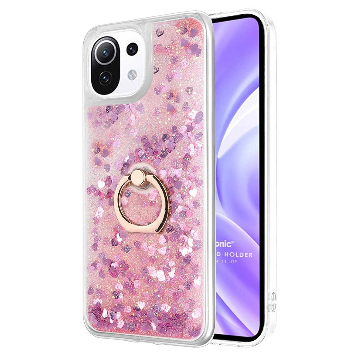 Microsonic Xiaomi Mi 11 Lite Kılıf Glitter Liquid Holder Pembe