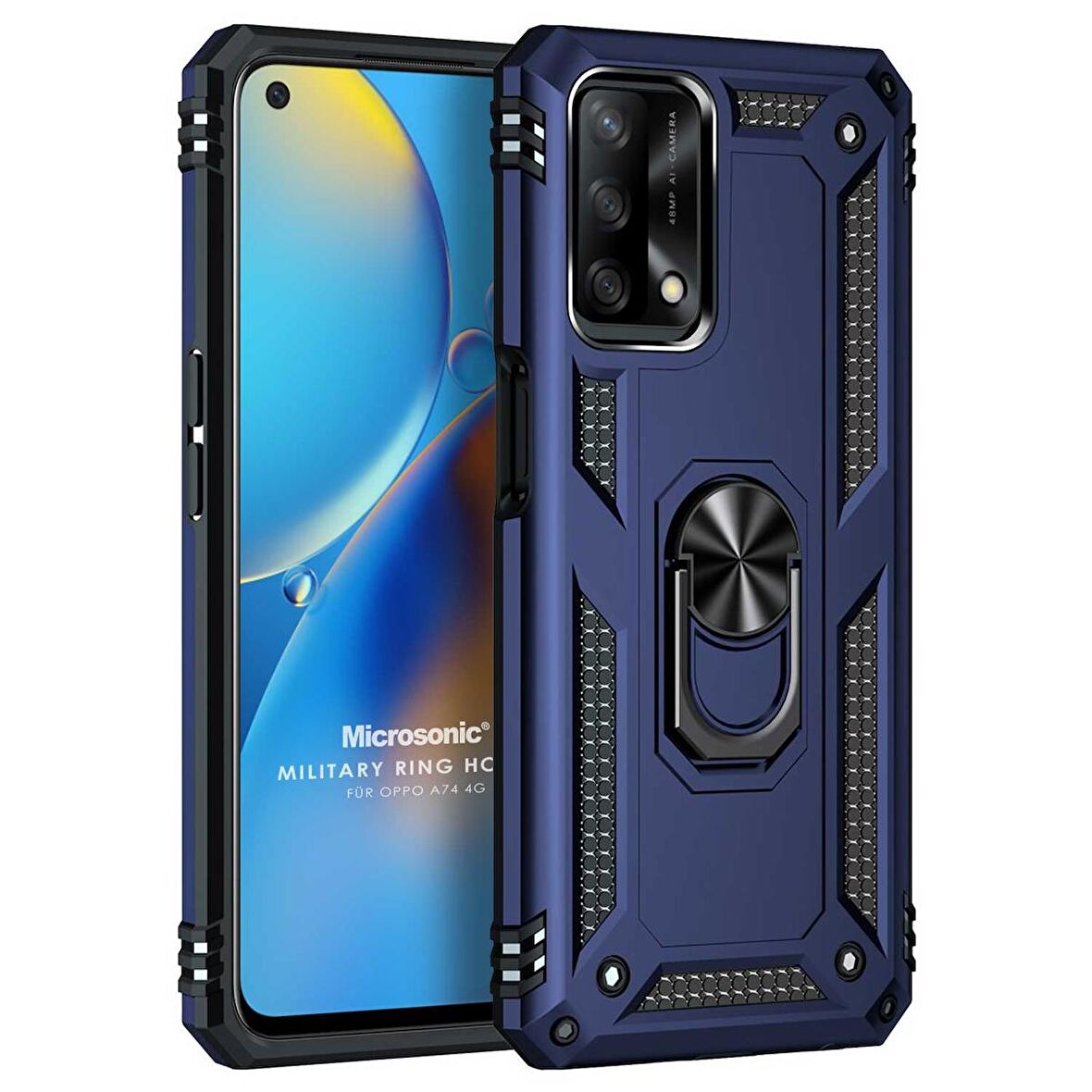 Microsonic Oppo A74 4G Kılıf Military Ring Holder Lacivert