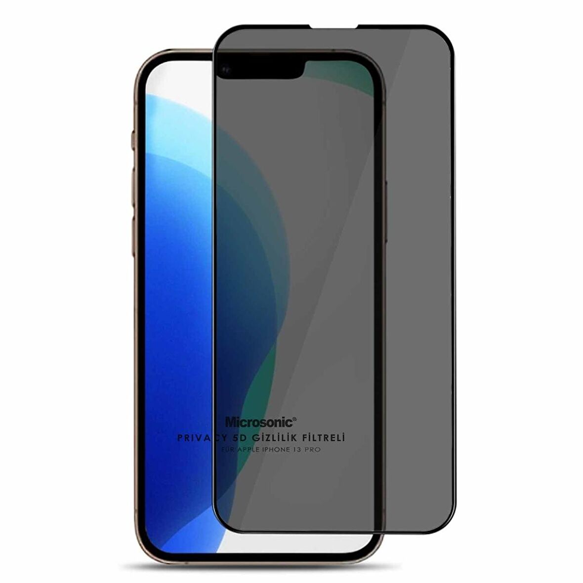 Microsonic Apple Uyumlu iPhone 13 Pro Privacy 5D Gizlilik Filtreli Cam Ekran Koruyucu Siyah