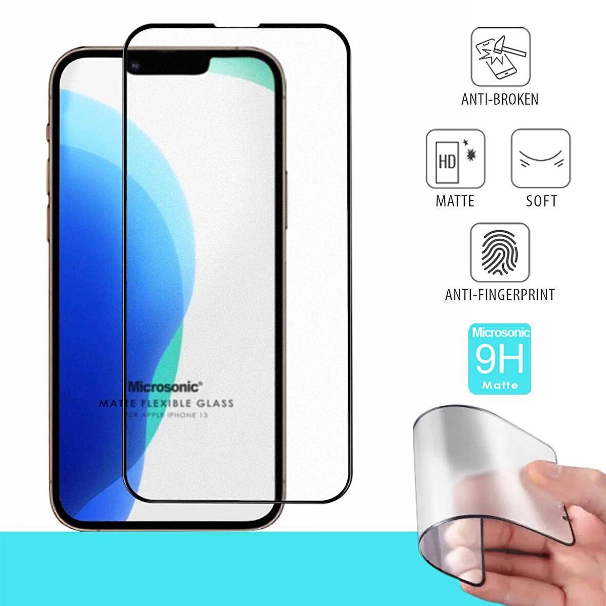 Microsonic Apple Uyumlu iPhone 13 Seramik Matte Flexible Ekran Koruyucu Siyah