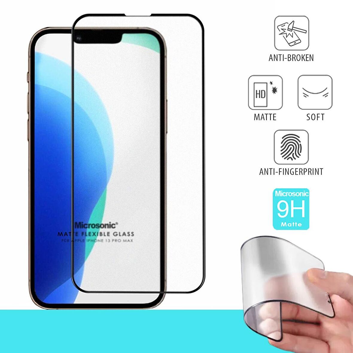 Microsonic Apple Uyumlu iPhone 13 Pro Max Seramik Matte Flexible Ekran Koruyucu Siyah