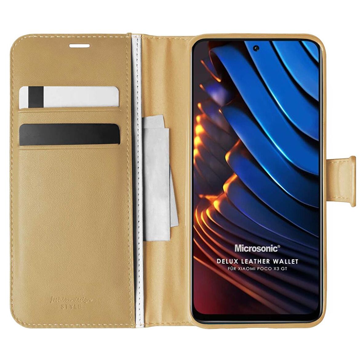 Microsonic Xiaomi Poco X3 GT Kılıf Delux Leather Wallet Gold