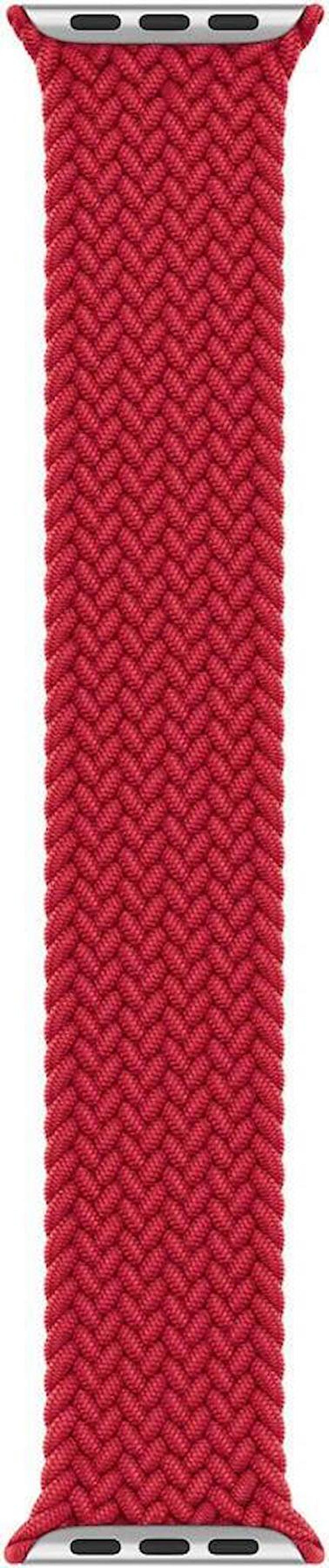 Microsonic Apple Watch Uyumlu Series 7 41mm Kordon, (Small Size, 127mm) Braided Solo Loop Band Kırmızı 