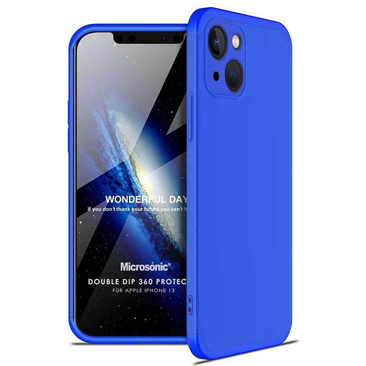 Microsonic Apple iPhone 13 Kılıf Double Dip 360 Protective Mavi