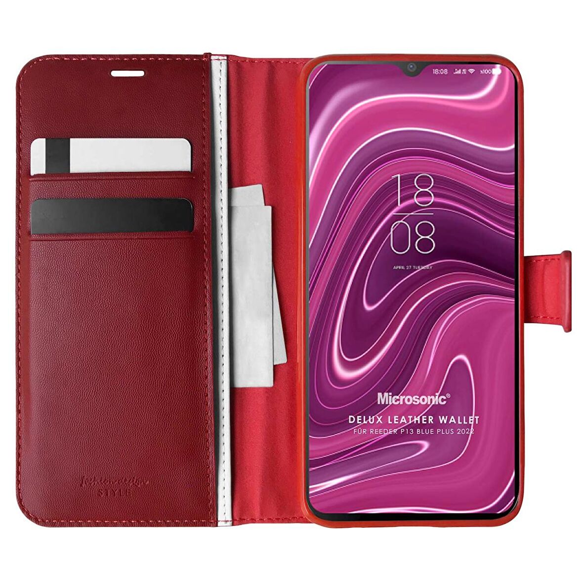 Microsonic Reeder P13 Blue Plus 2022 Kılıf Delux Leather Wallet Kırmızı