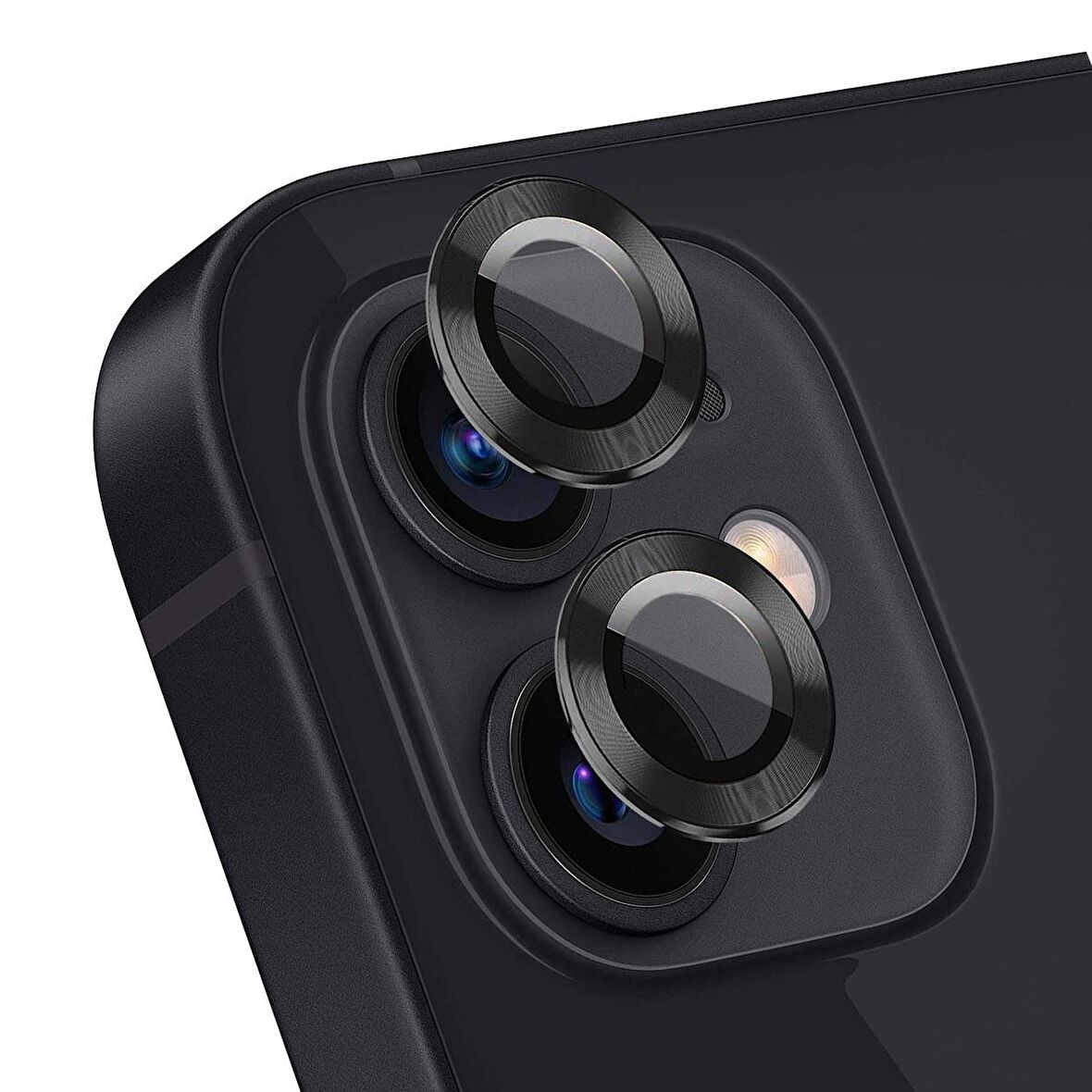 Microsonic Apple Uyumlu iPhone 12 Mini Tekli Kamera Lens Koruma Camı Siyah