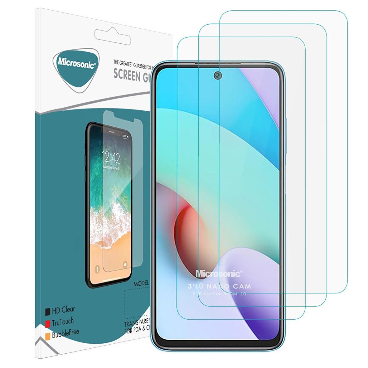 Microsonic Xiaomi Redmi 10 2022 Screen Protector Nano Glass Cam Ekran Koruyucu (3`lü Paket)