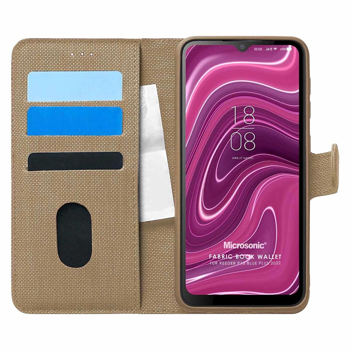 Microsonic Reeder P13 Blue Plus 2022 Kılıf Fabric Book Wallet Gold