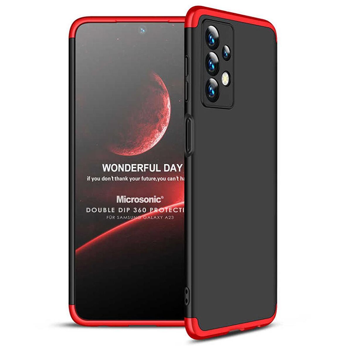 Microsonic Samsung Galaxy A23 Kılıf Double Dip 360 Protective Siyah Kırmızı