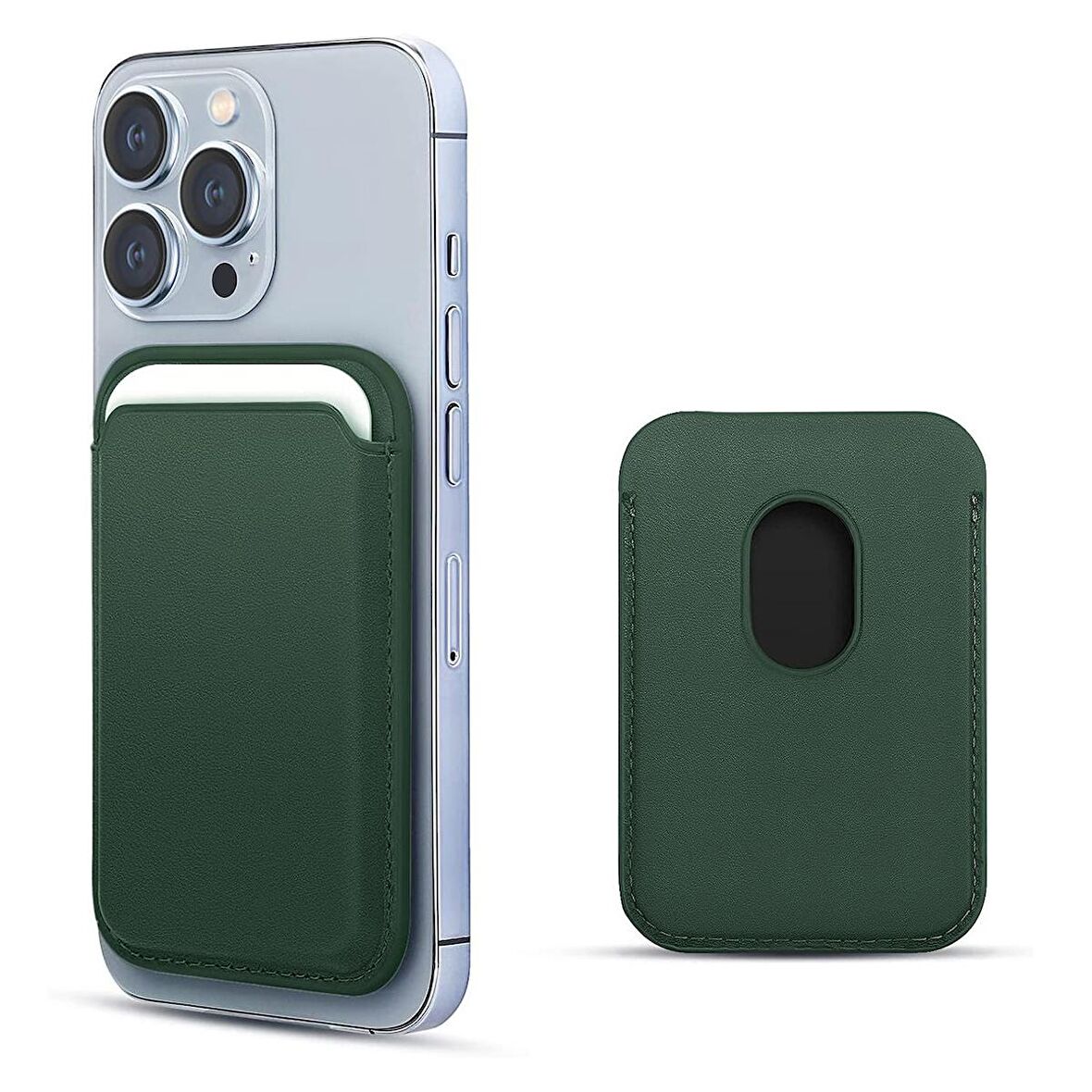 Microsonic Apple iPhone 12 Pro Max Leather Wallet MagSafe Koyu Yeşil