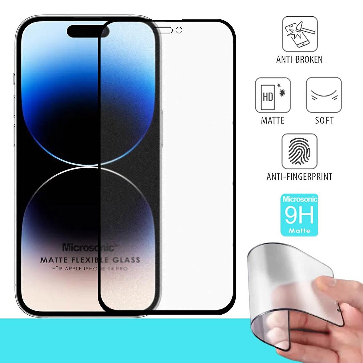 Microsonic Apple Uyumlu iPhone 14 Pro Seramik Matte Flexible Ekran Koruyucu Siyah