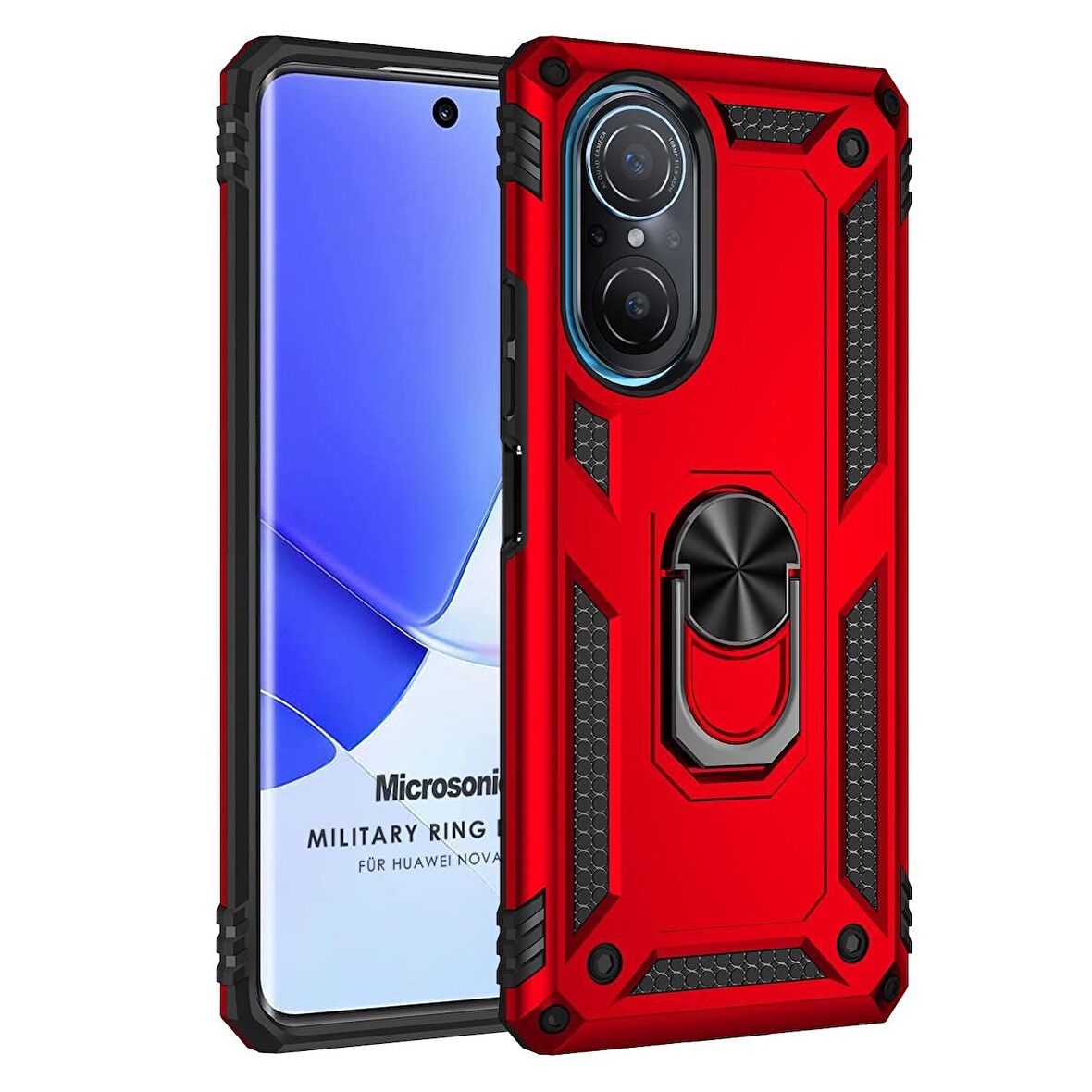 Microsonic Huawei Nova 9 SE Kılıf Military Ring Holder Kırmızı