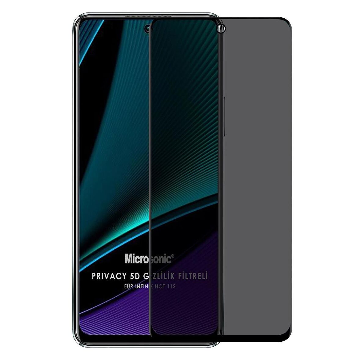 Microsonic Infinix Hot 11S Privacy 5D Gizlilik Filtreli Cam Ekran Koruyucu Siyah