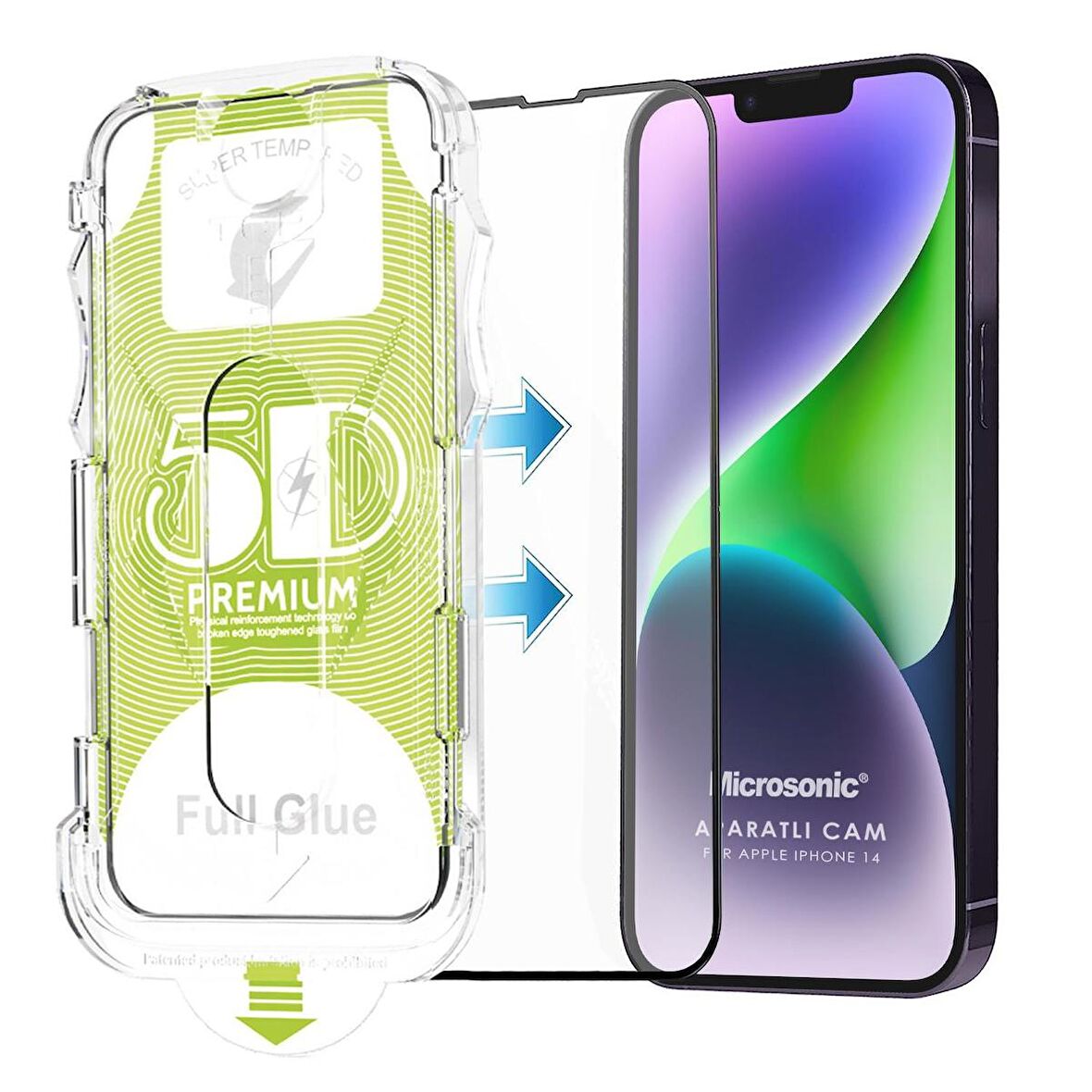 Microsonic Apple Uyumlu iPhone 14 Magic Uygulama Aparatlı Tam Kapatan Ekran Koruyucu Siyah