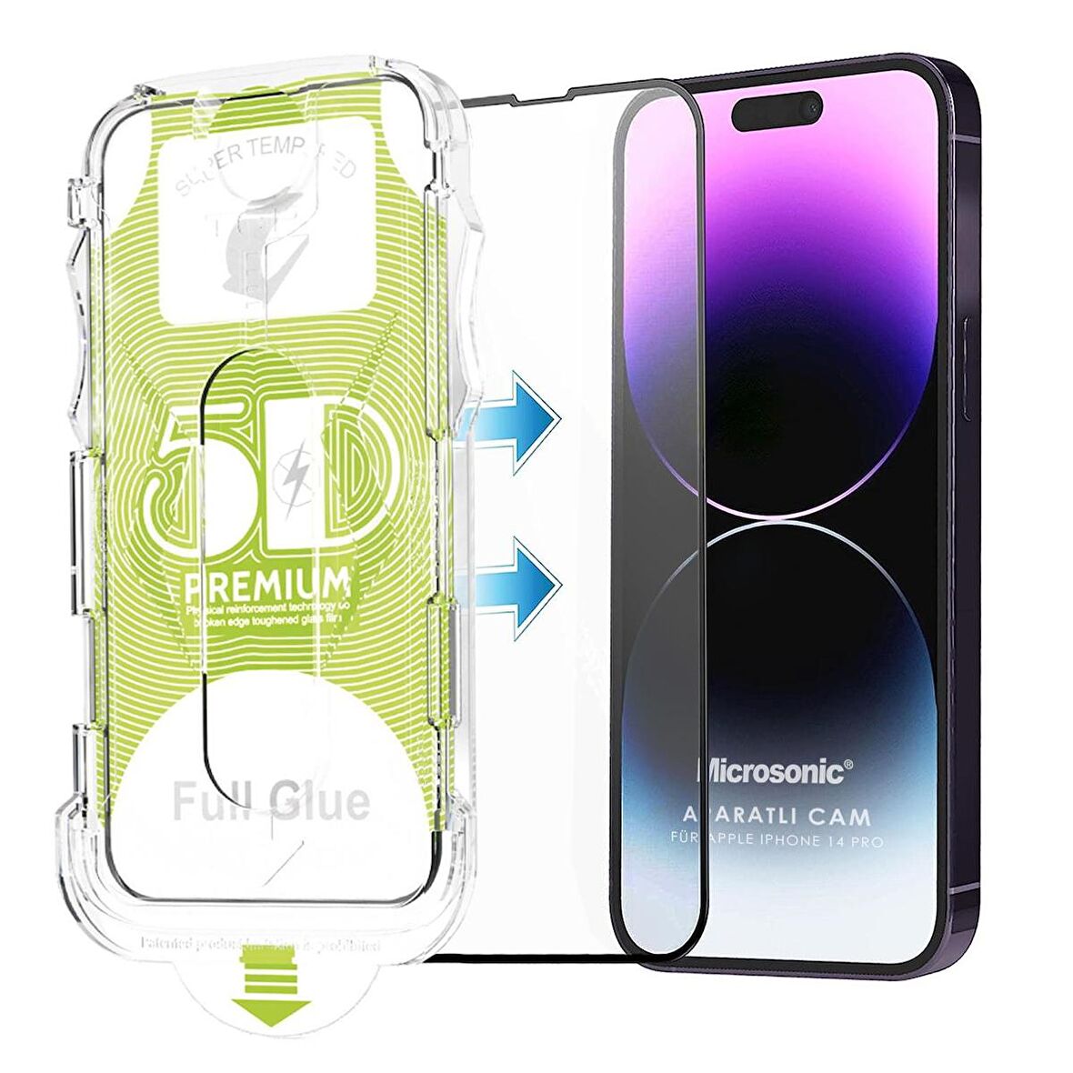 Microsonic Apple Uyumlu iPhone 14 Pro Magic Uygulama Aparatlı Tam Kapatan Ekran Koruyucu Siyah