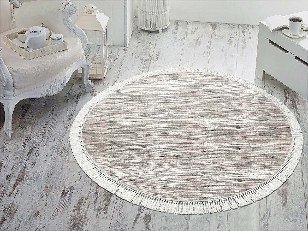 Dekoreko İnci Halı Dijital Saçaklı Yuvarlak 1812 Desen 1