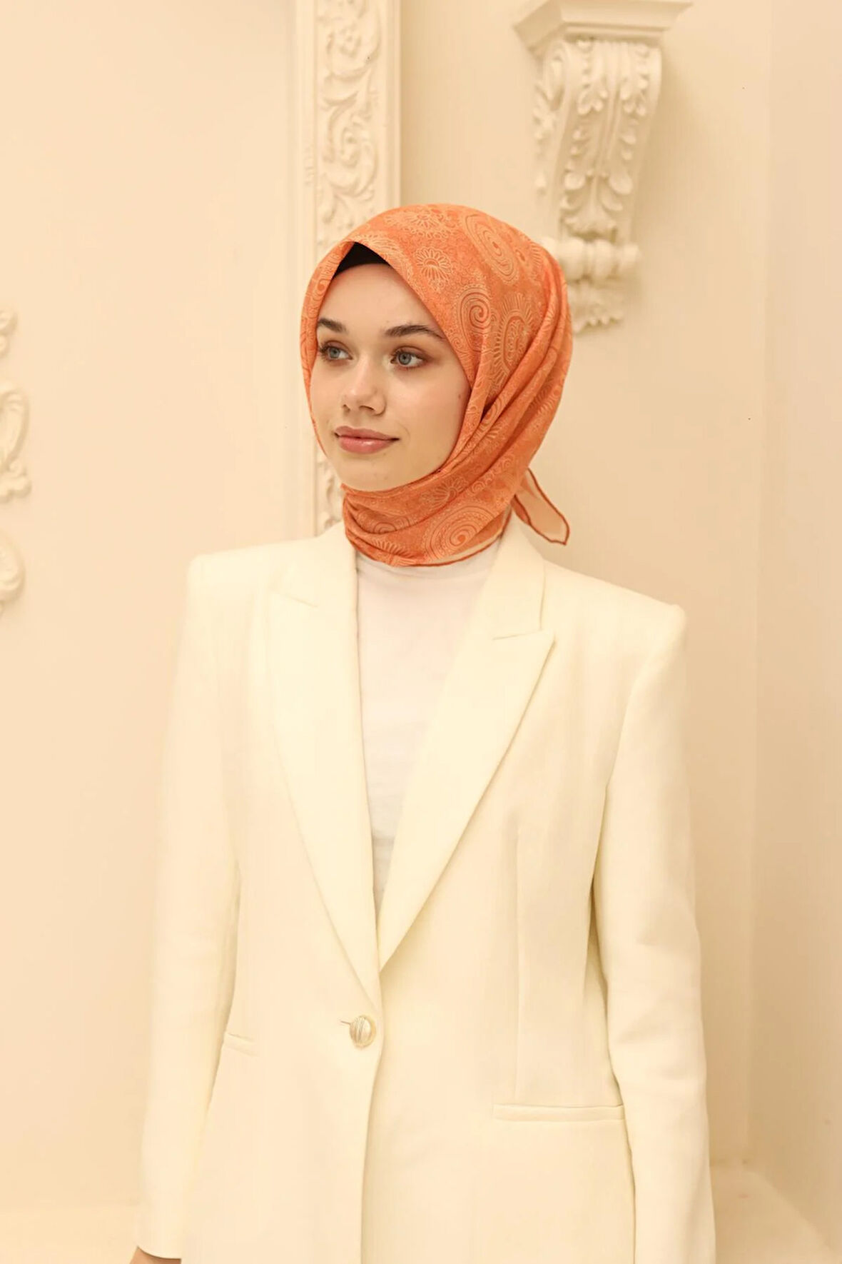 Silk Home Soft Eşarp 48877 Turuncu Karışık Desen 