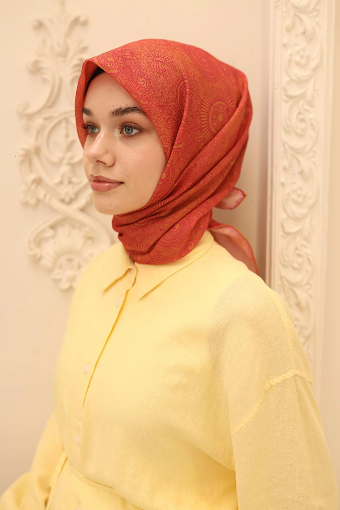 Silk Home Soft Eşarp 48871 Pembe-Turuncu Karışık Desen 