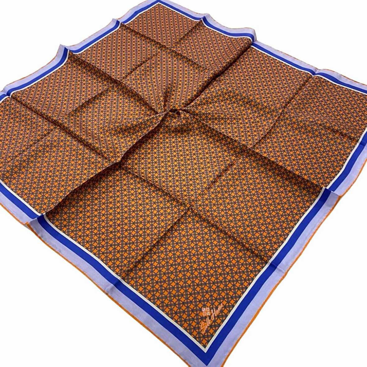 Silk Home Turuncu Geometrik Desenli Tivil İpek Eşarp 11414-98