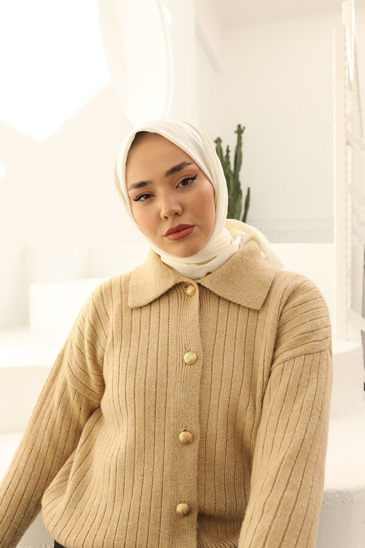 Silk Home Tensel Aerobin Eşarp 36802 Krem Düz Renk 
