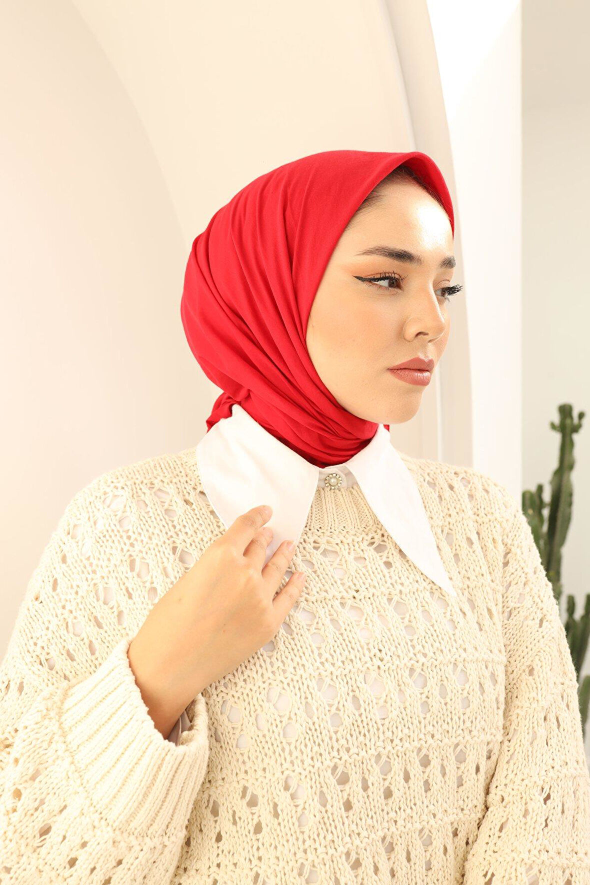 Silk Home Tensel Aerobin Eşarp 36808 Kırmızı Düz Renk 