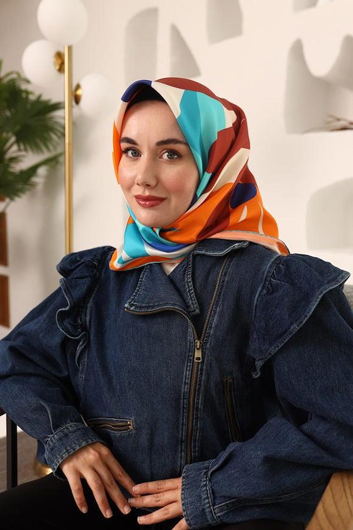 Silk Home Turuncu-Kiremit Çiçek Desen Tivil İpek Eşarp 11408-20