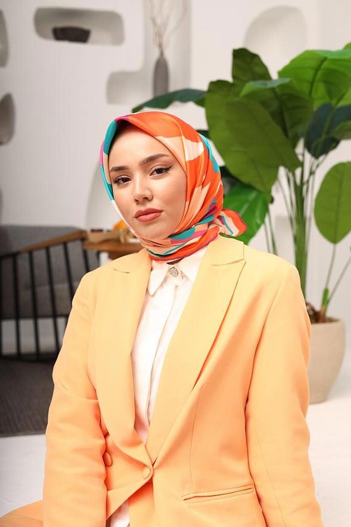 Silk Home Pembe-Pudra Çiçek Desen Tivil İpek Eşarp 11408-38