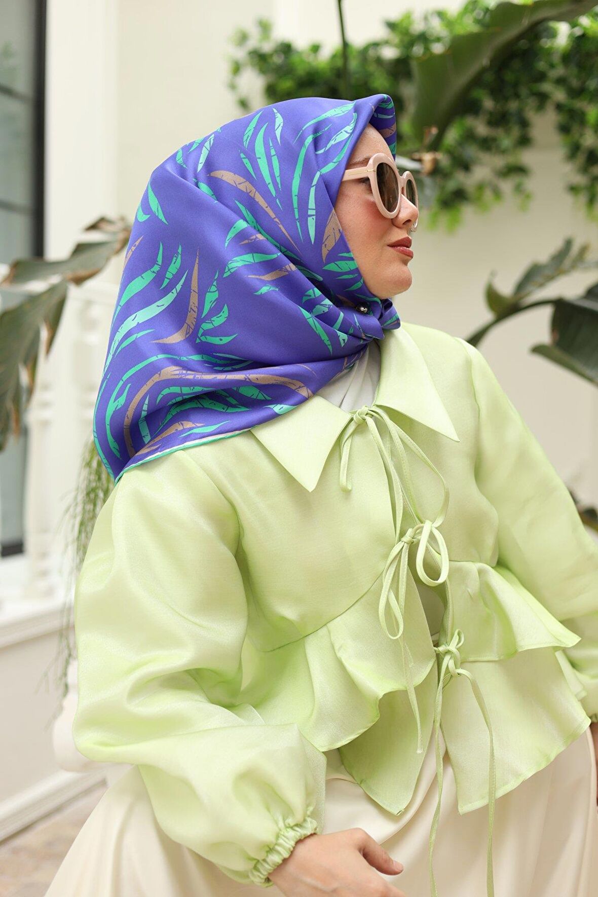 Silk Home Saks Vizon Desenli Tivil İpek Eşarp 11432-01