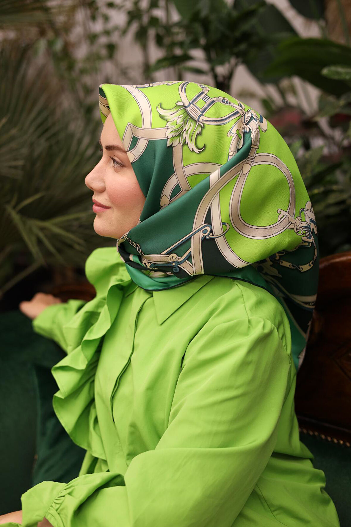 Silk Home Tivil İpek Eşarp 11436-33 Yeşil Karışık Desen
