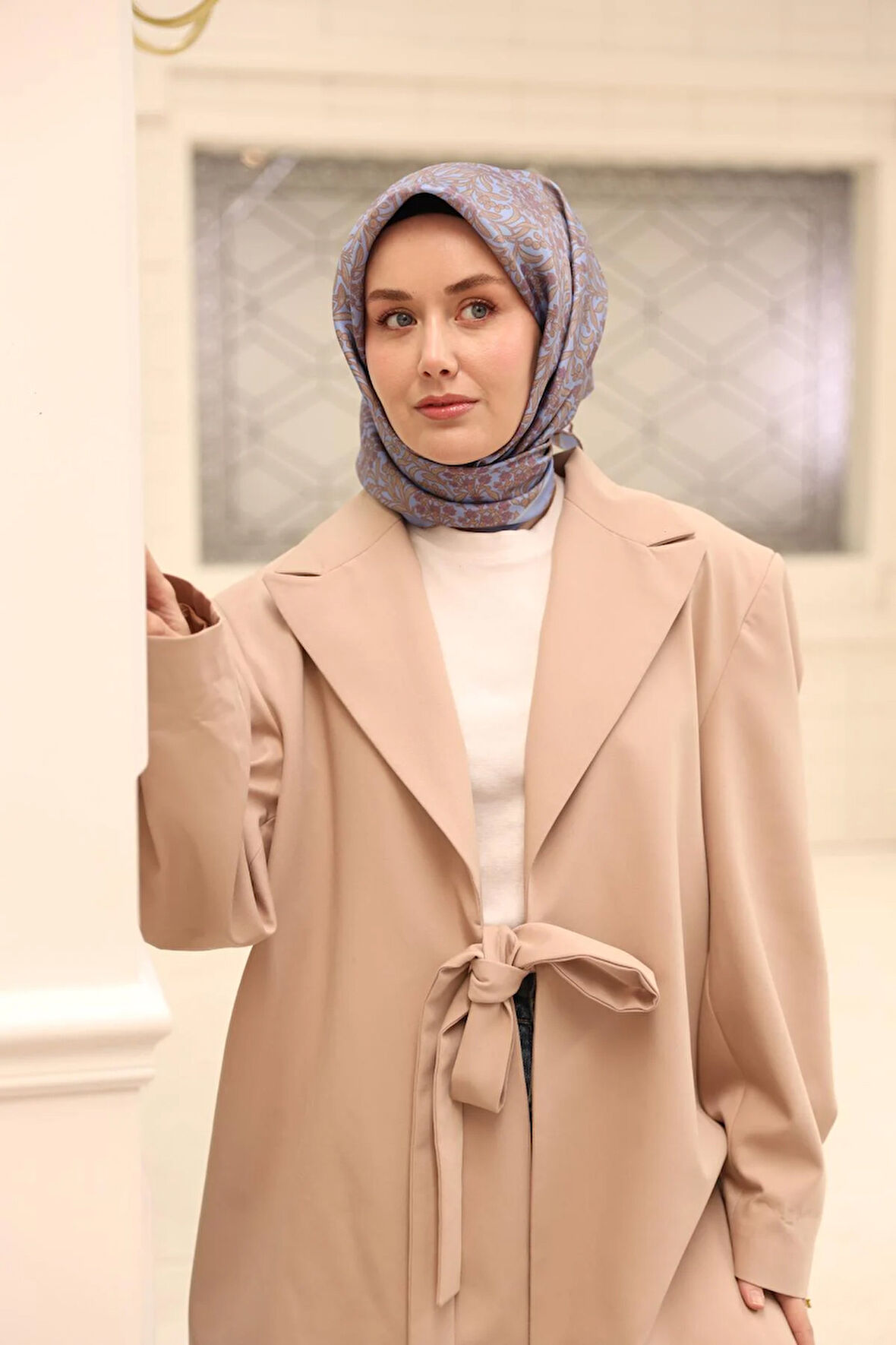 Silk Home Tivil İpek Eşarp 11464-51 Mavi Karışık Desen