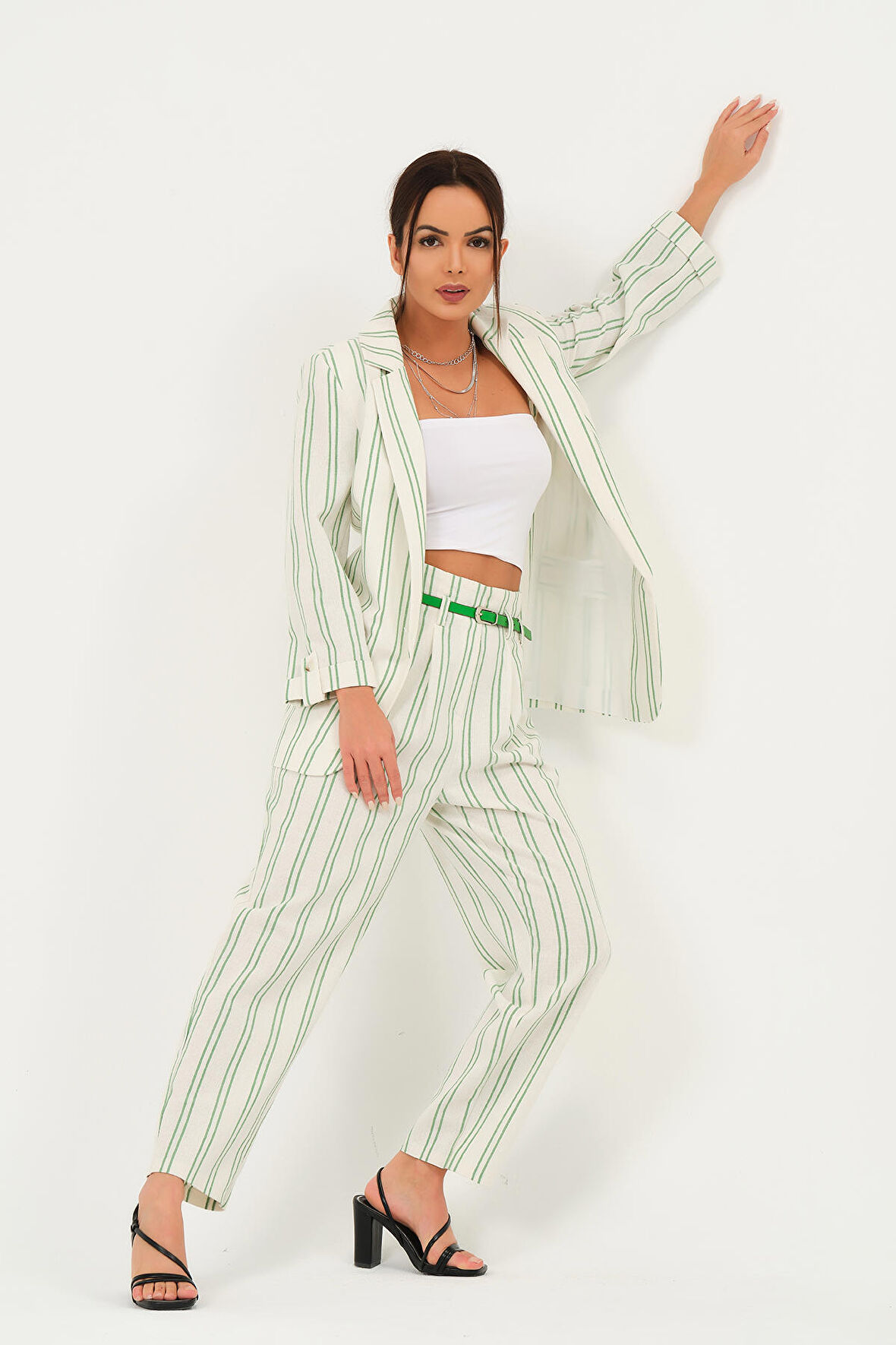 Keten Çizgili Blazer Ceket