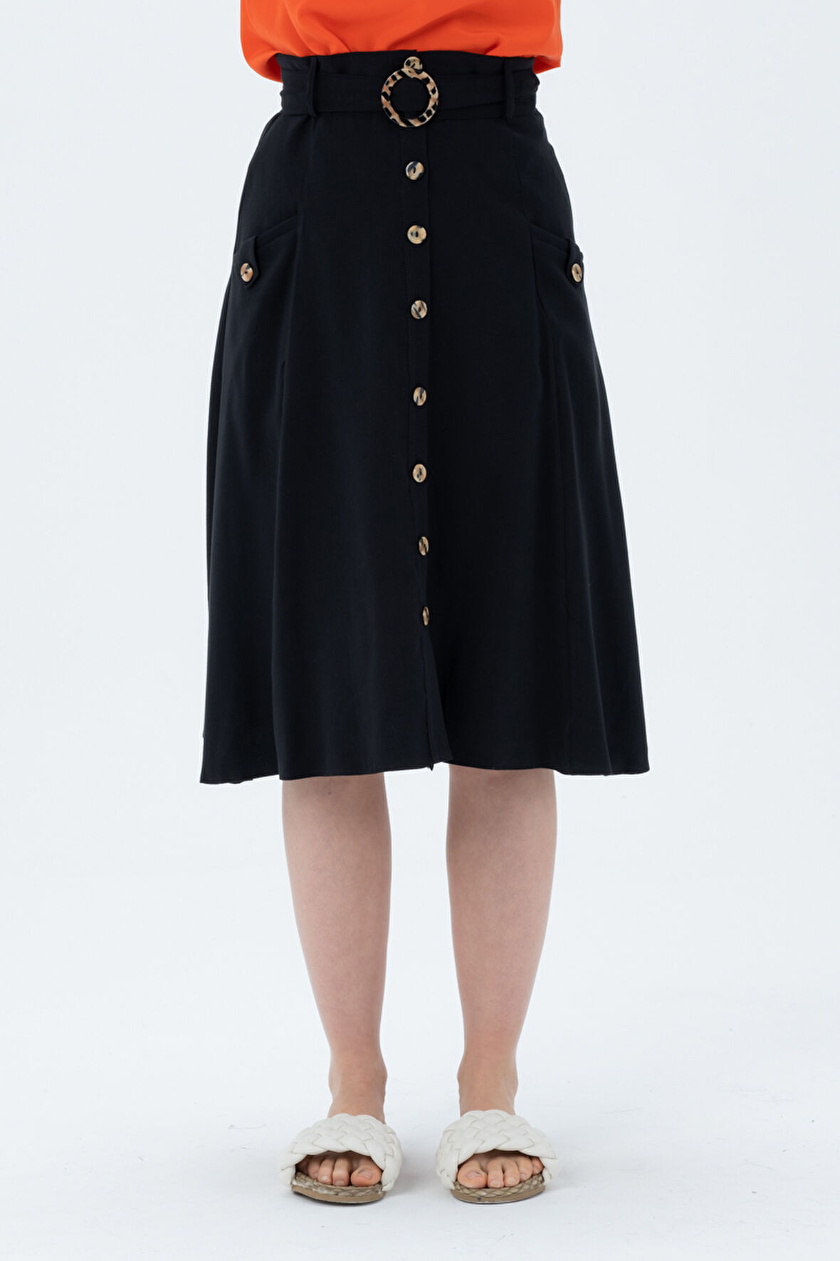 Önü Düğmeli Çan Etek 