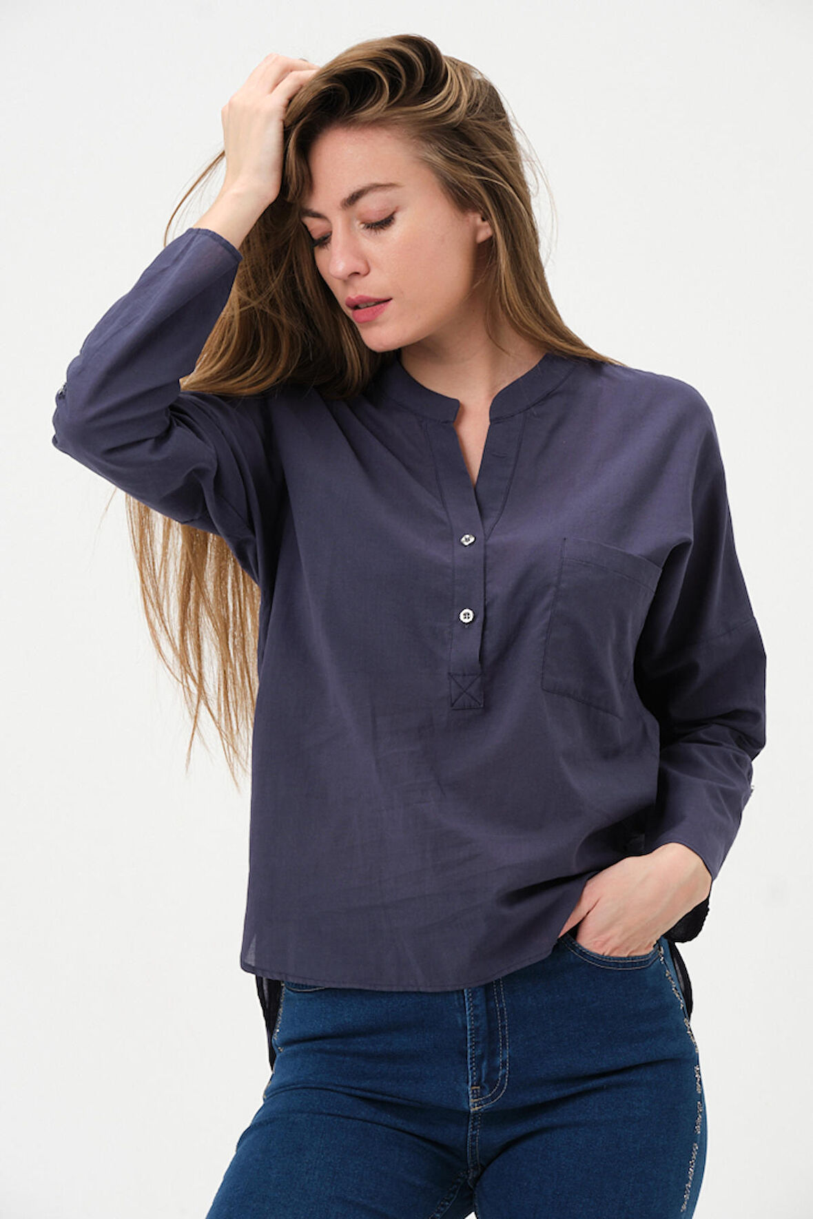 Yakalı Önü Düğmeli Yazlık Bluz 