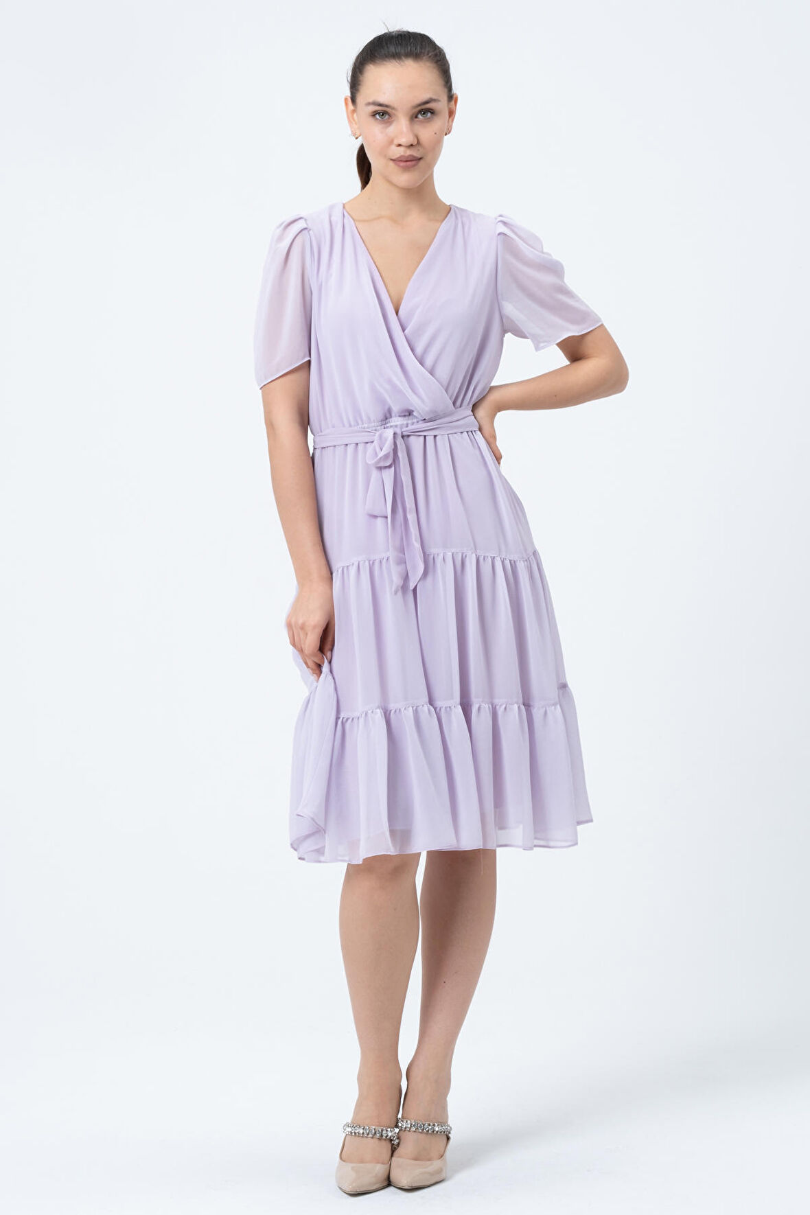 Şifon Kuruvaze Yaka Elbise