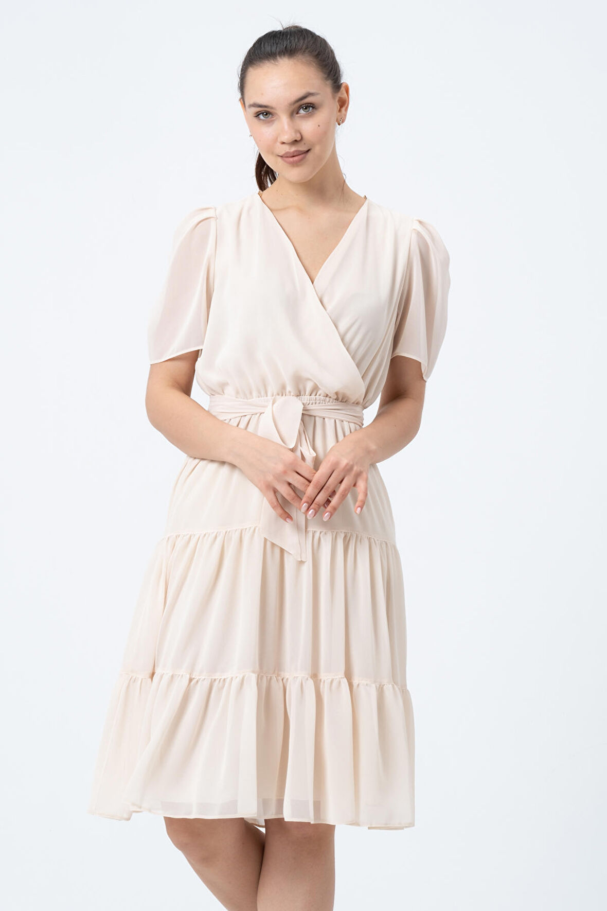 Şifon Kuruvaze Yaka Elbise