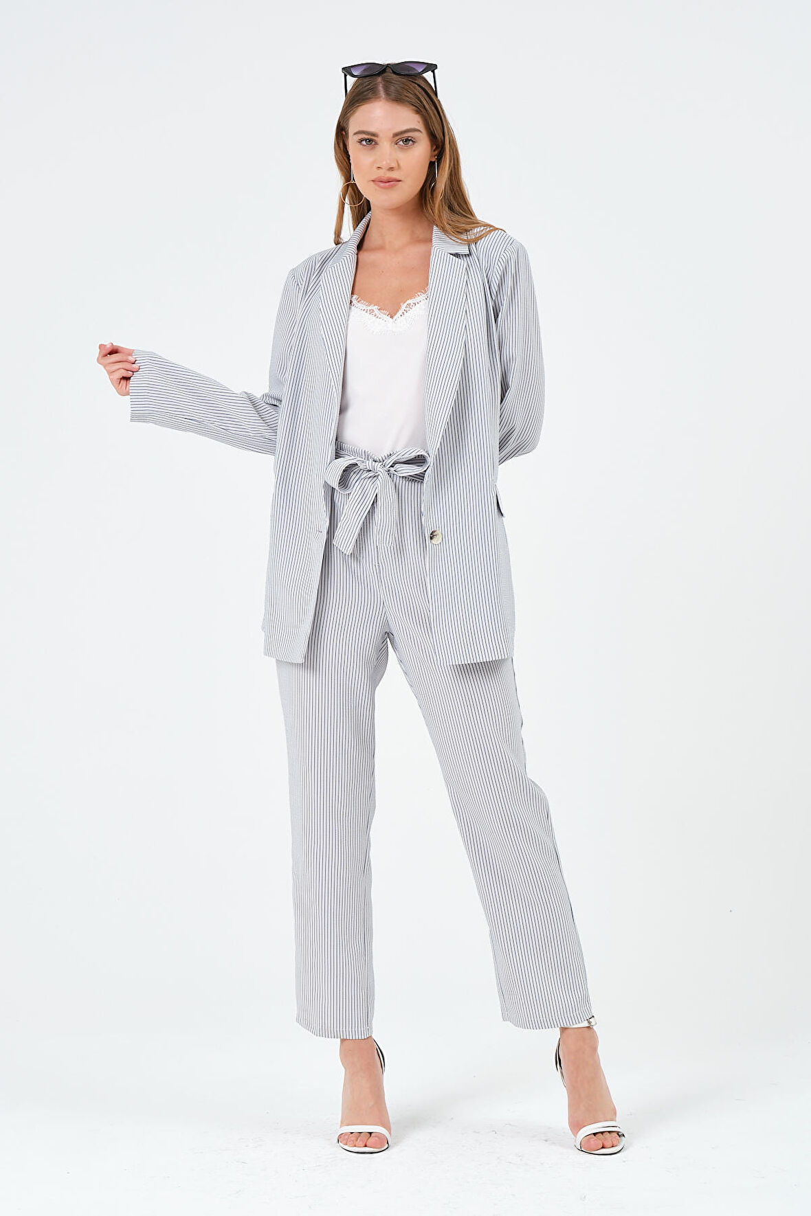 Çizgili Oversize Form Yazlık Blazer Ceket 