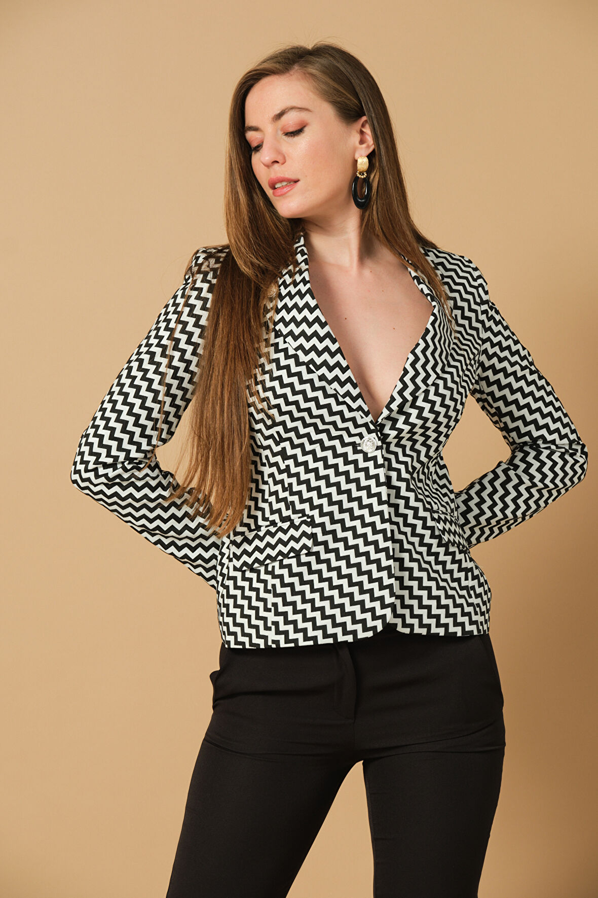 Desenli Fit Form Blazer Ceket