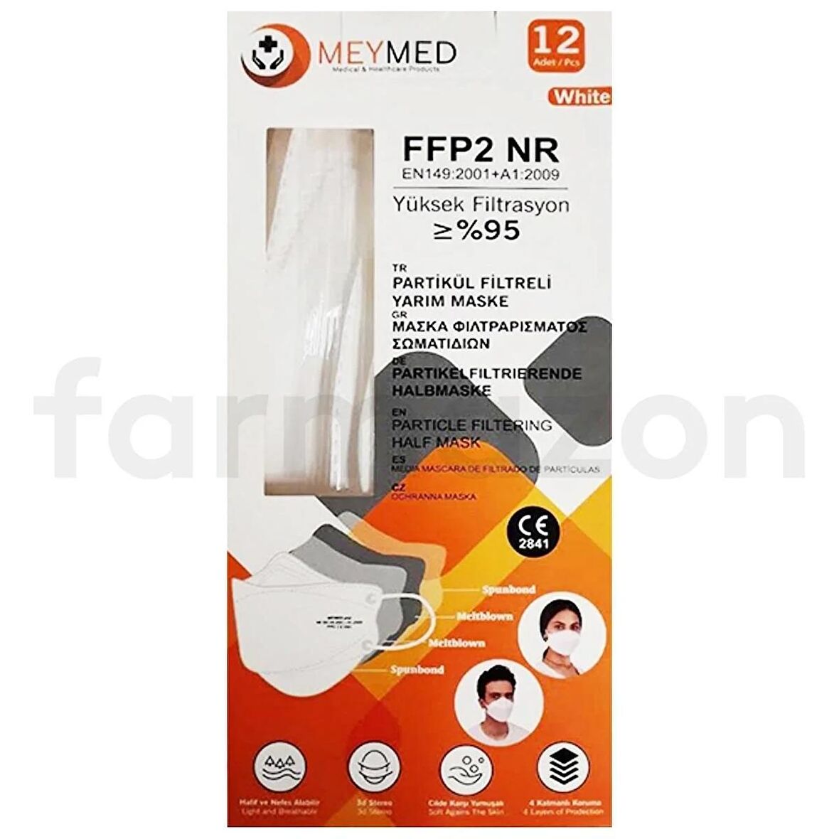 MEYMED MASKE FFP2 NT EN 149 BEYAZ MASKE 12Lİ