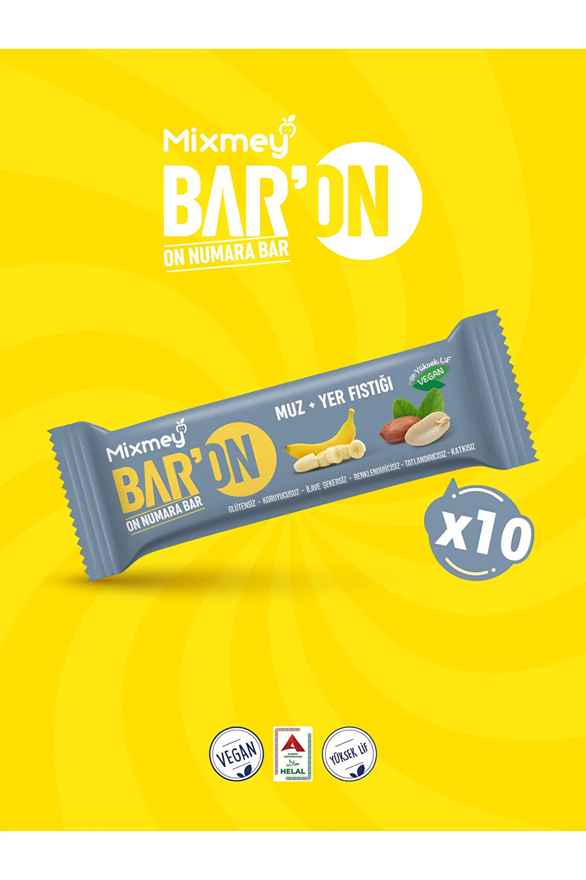 Baron Muz & Yer Fıstıklı Yüksek Protein Bar | Sağlıklı Atıştırmalık - 35gr X 10 Adet