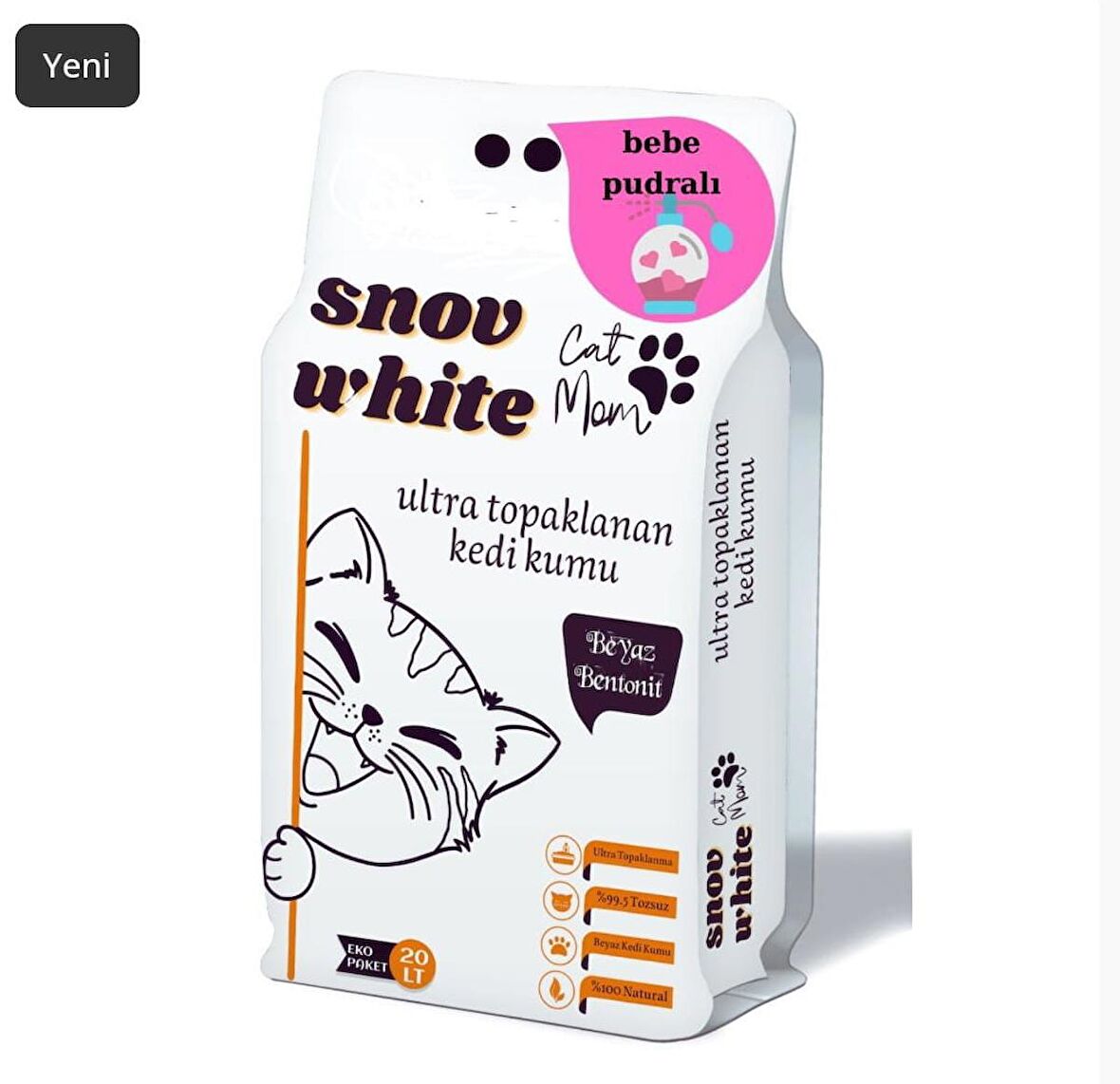 Snow White 20lt Beyaz Bentoint Pudra Kokulu Ince Taneli Kedi Kumu Ultra Topaklanma