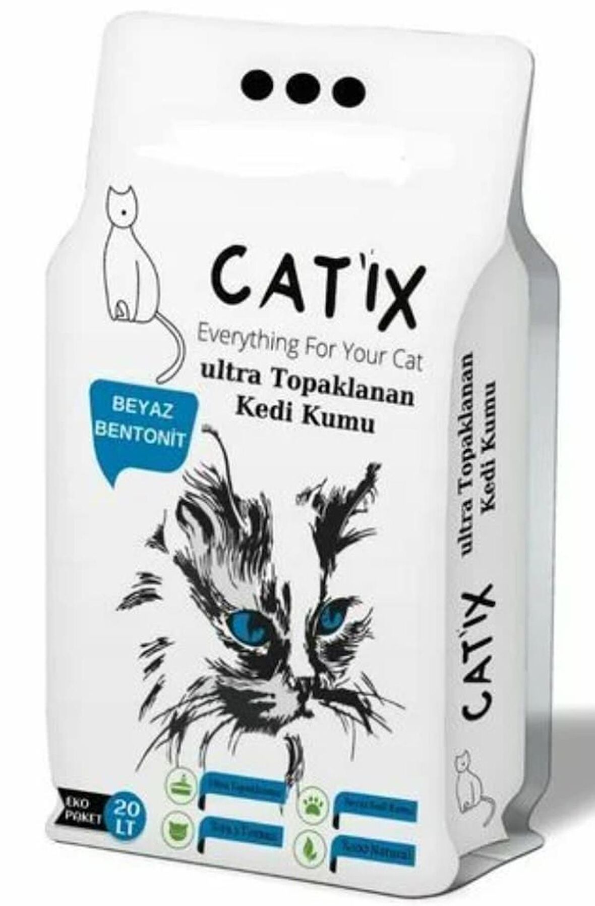 Cat'ix 20lt Beyaz Bentoint Kokusuz Ince Taneli Kedi Kumu Ultra Topaklama