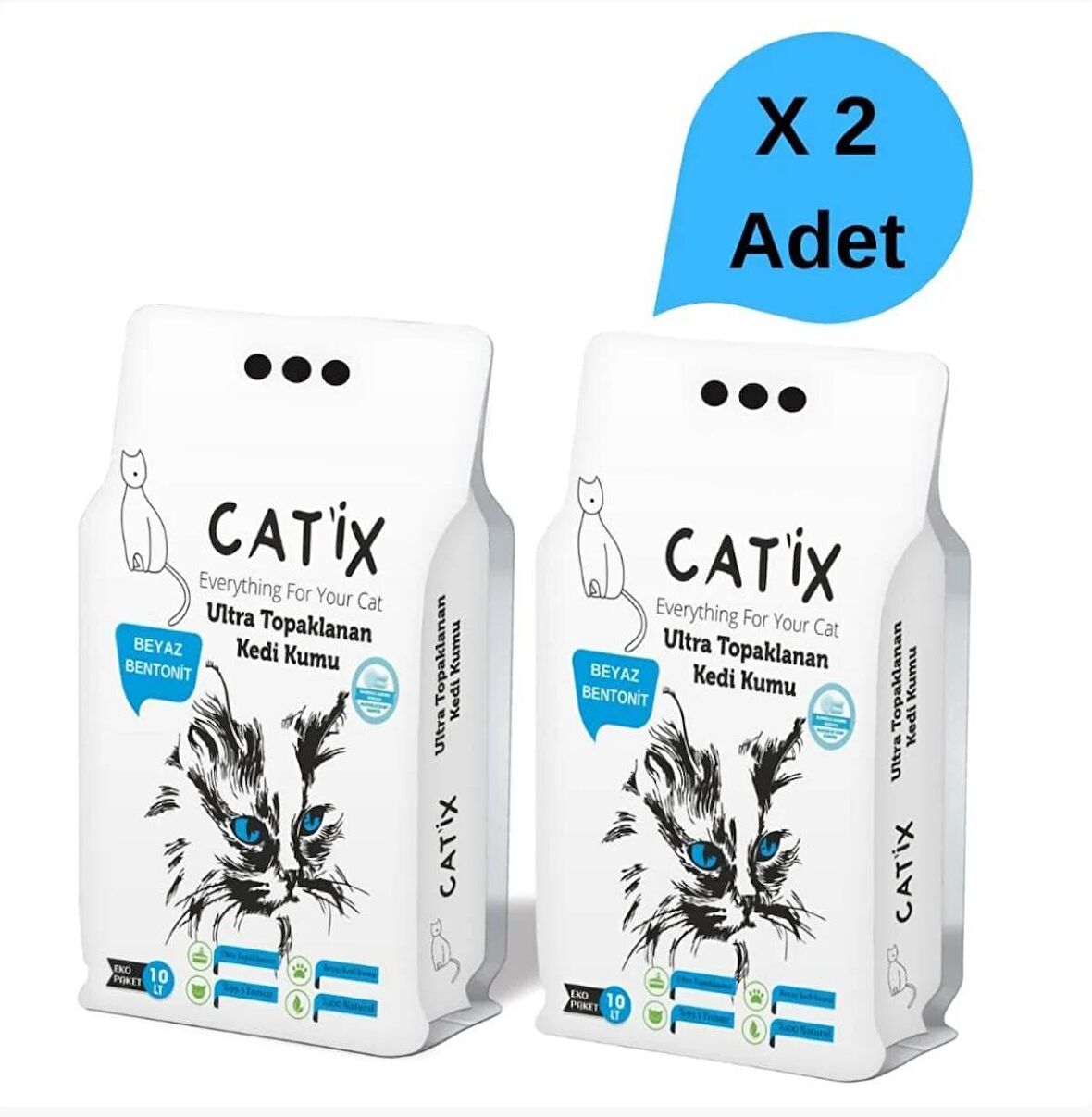 CATİX  Beyaz Bentoint Marsilya Sabun Ince Taneli Kedi Kumu Ultra Topaklanma 10Lt X 2 Adet