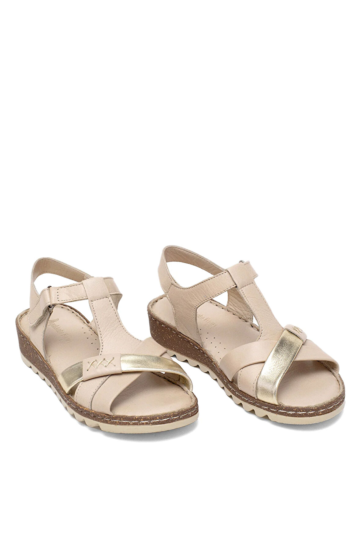 Elit Rhm207 Kadın Hakiki Deri Ortopedik Düz Sandalet Bej