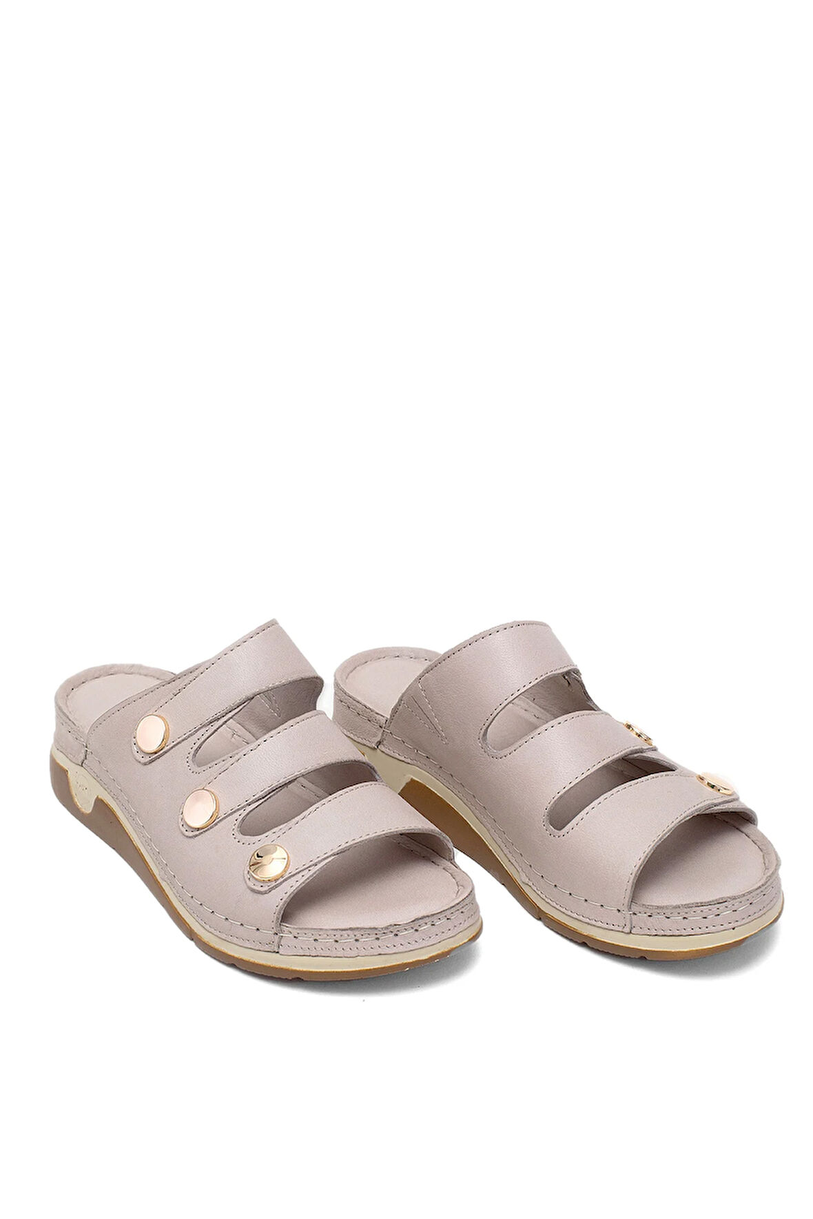 Elit RhmM-15 Kadın Hakiki Deri Ortopedik Düz Terlik Gri