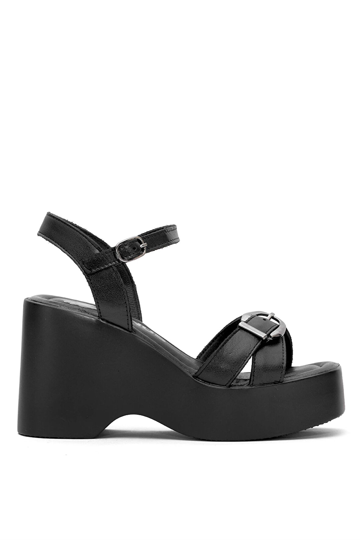 Venüs 2311531Y Kadın Hakiki Deri Dolgu Topuk Sandalet Siyah