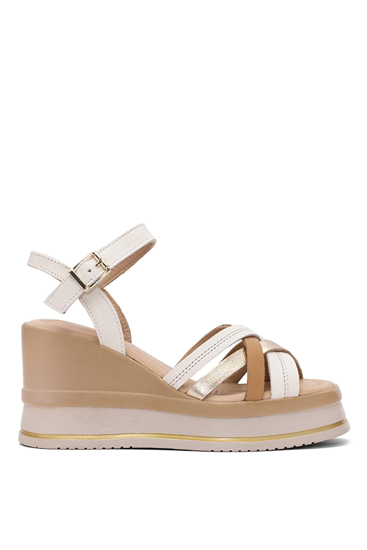 Venüs 2510902Y Kadın Hakiki Deri Dolgu Topuk Sandalet Bej